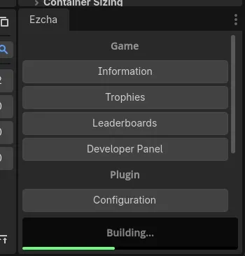 A gif showing the export/upload progress being displayed in the "Ezcha" dock.